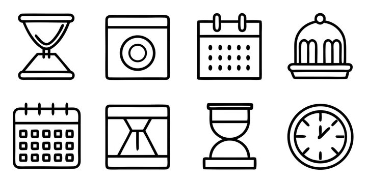 Collection of Time and Schedule Icons with Clocks and Calendars hourglass timer