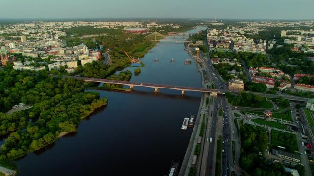 River with bridges at sunset 4K