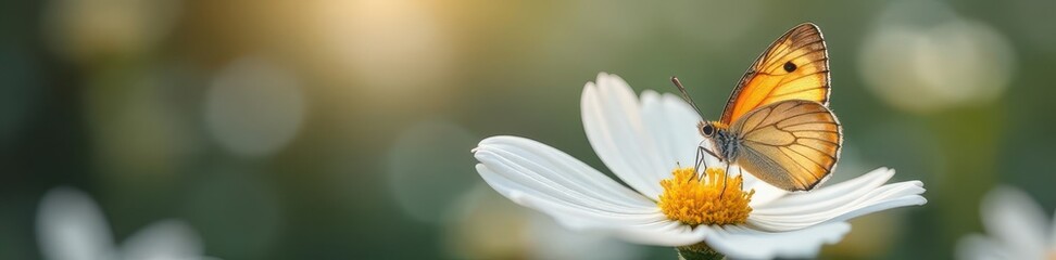 Obraz premium Delicate butterfly perched on a crisp white petal, insect, elegance, white