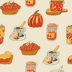 Cozy autumn vector illustration, hand-drawn warm seasonal objects