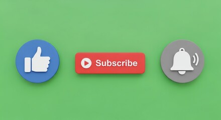 Subscribe button with like and notification icons on green background