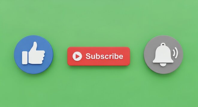 Subscribe button with like and notification icons on green background