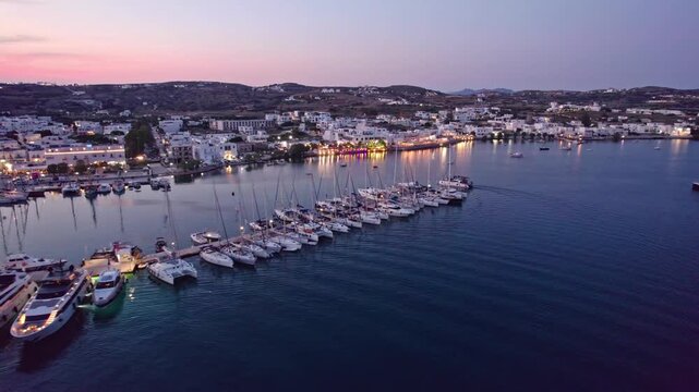 harbor at night with parked yachts 4K