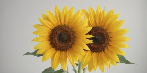 Obraz premium Bright sunflower bloom, full yellow petals, dark center on clean white , bloom, petals