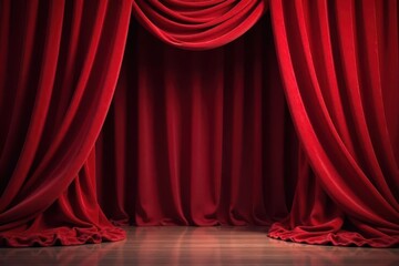 Crimson velvet curtains, swirling folds, dramatic lighting, photography, shadows