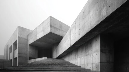 Obraz premium Brutalist Architecture: Concrete Building, Modern Design, Steps