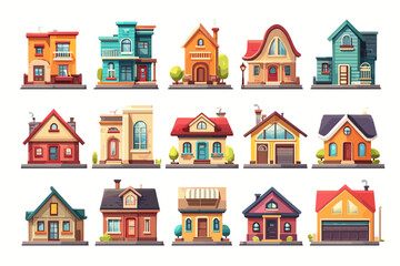 Fototapeta premium Colorful Collection of Cartoon Style Houses - Vector Illustrations for Creative Projects