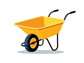 Yellow wheelbarrow with shadow on white background Keywords: wheelbarrow, garden, construction