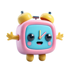 Cute cartoon alarm clock character with smiling face design. Cut out transparent - stock png