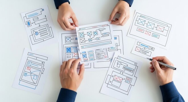 Mapping the User Journey Designers Collaborating on HandDrawn UX Wireframes.