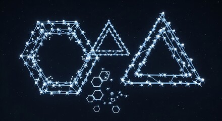 Luminous Geometric Constellations: Glowing Hexagons and Triangles in a Starry Void