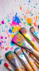 Vibrant paintbrushes and colorful paint splashes for creativity and art projects