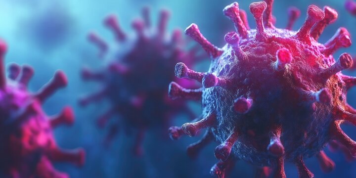 Closeup of a virus on a striking blue background