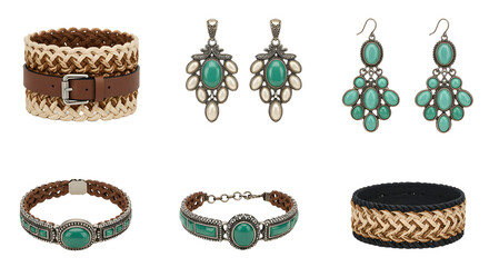 LIFESTYLE - Handcrafted bohemian turquoise beaded earrings and woven leather bracelets collection with natural tribal style accessories