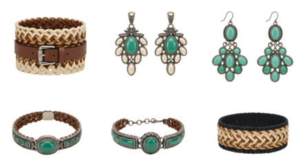 LIFESTYLE - Handcrafted bohemian turquoise beaded earrings and woven leather bracelets collection with natural tribal style accessories