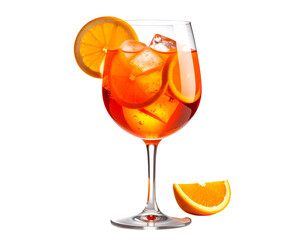 Aperol Spritz in wine glass with orange slice — white background
