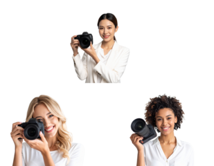 Female photographer with camera in hand pack