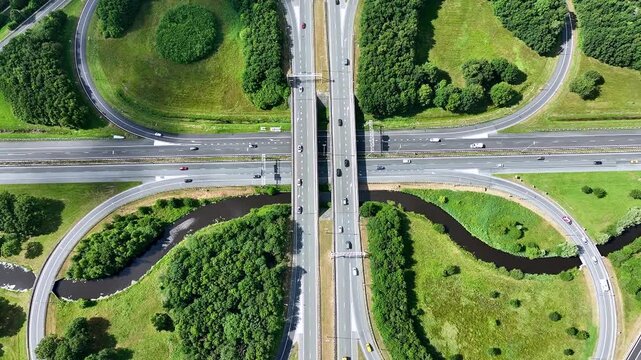 Aerial video from cloverleaf junction Drachten in Friesland the Netrherlands