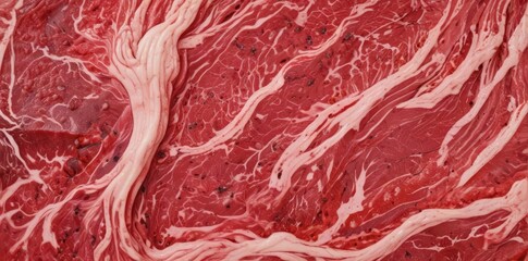 Close-up of rich, marbled beef texture, showing fibers and fat , muscle, recipe