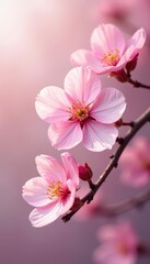 Naklejka premium Delicate blush pink blossoms, soft petals, gentle light , blossom, flora