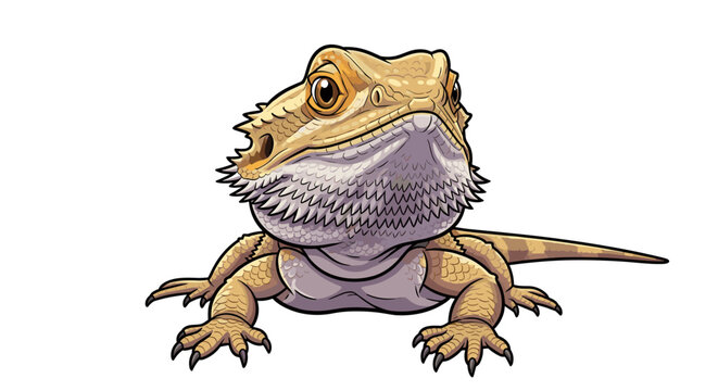 Cartoon style bearded dragon lizard looking forward, isolated art