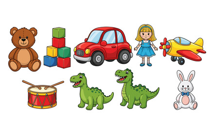 Obraz premium Colorful Cartoon Toys Illustration Isolated on White Background