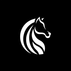 Clean and modern horse icon vector. Logo-style design with white on black contrast, ideal for branding luxury or equestrian businesses.

