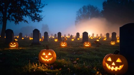 Halloween graveyard pumpkins - Powered by Adobe