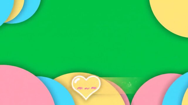 Colorful animation green screen border frame with heart symbol for chroma key video production