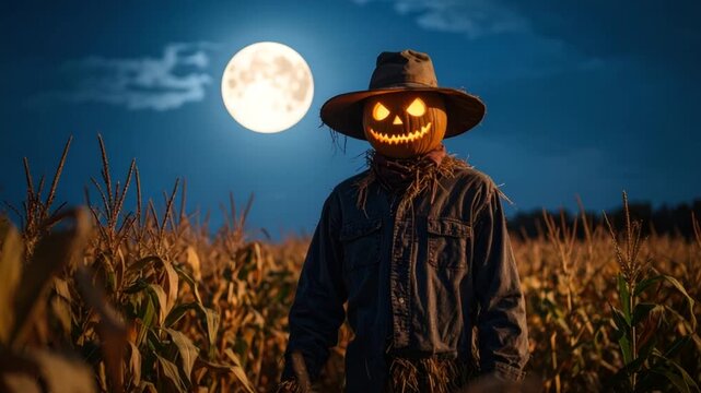 Halloween scarecrow in cornfield