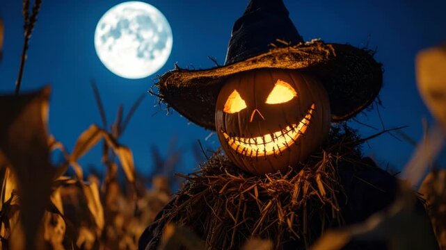 Halloween scarecrow in cornfield