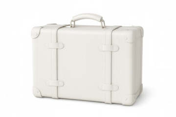 White luxury suitcase positioned against clean transparent backdrop, reflecting travel preparedness and sophisticated mobility