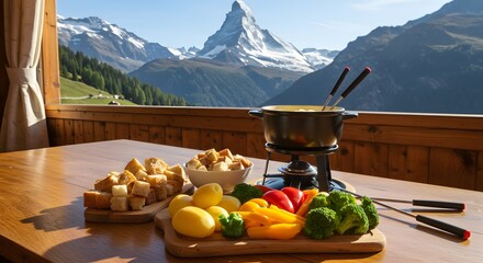 "Comida al Aire Libre con Swiss Cheese Fondue Feast"