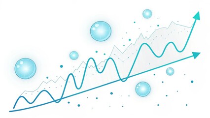 Upward trending financial graph with bubbles and data points