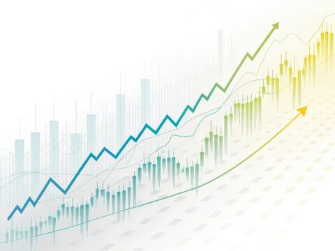 Upward trend financial growth chart with stock market candlesticks