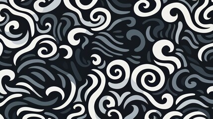 Fototapeta premium Black and white image of waves with a white swirl pattern. The image has a calming and serene mood, as the waves and swirls create a sense of movement and fluidity
