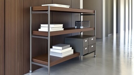 Modern Wooden Shelving Unit with Drawers