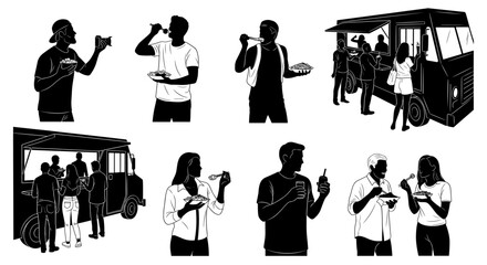Engaging Moments of People Enjoying Delicious Food from a Vibrant Food Truck Experience