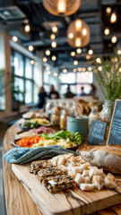 Obraz premium A vibrant buffet of healthy and fresh ingredients, perfect for crafting personalized and nourishing meals at a modern eatery.
