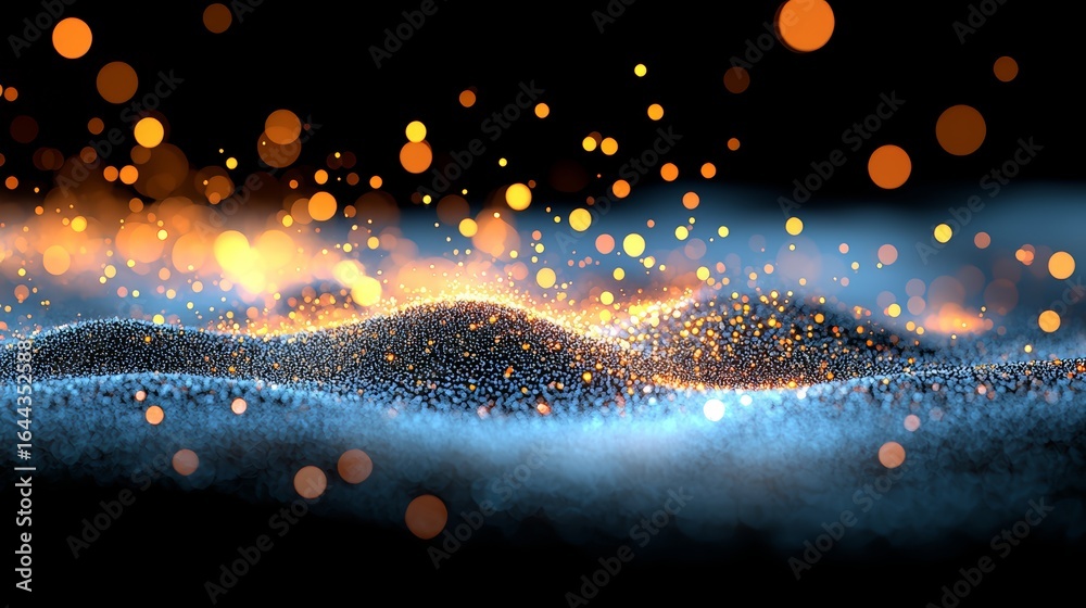 Wall mural blurry image of a blue and orange sky with a lot of dots. the dots are scattered all over the sky, c