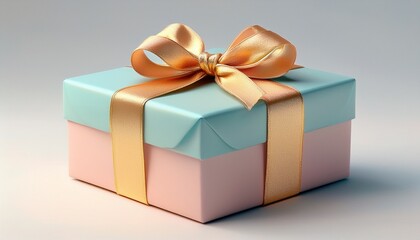 pastel color gift box with gold ribbon on white background generative ai