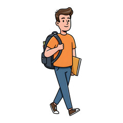 High School Male Student Walking to School &mdash; Character Illustration PNG & Background Scene