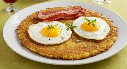 "Złociste rösti z jajkami i bekonem w górach"