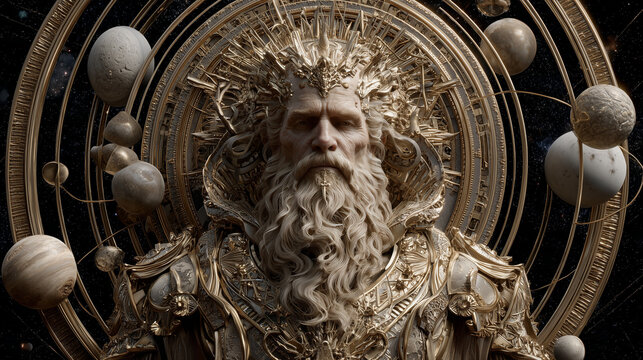 The primordial Greek being Chronos, the personification of time, as a vast, cosmic clockwork entity.