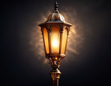elegant vintage street lamp glowing softly against a dark background