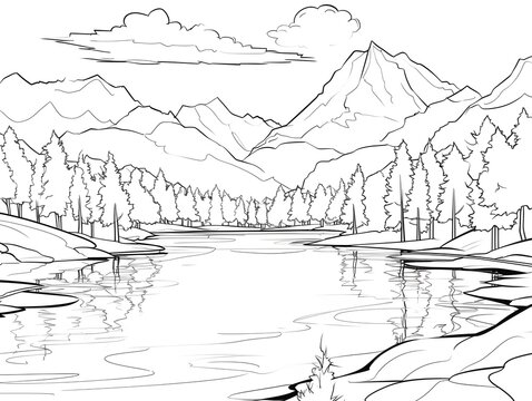 River in the mountain coloring page