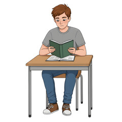 High School Male Student Sitting in Classroom &mdash; Character Illustration PNG & Background Scene
