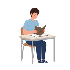 High School Male Student Sitting in Classroom &mdash; Character Illustration PNG & Background Scene