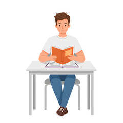 High School Male Student Sitting in Classroom &mdash; Character Illustration PNG & Background Scene