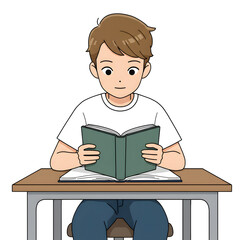 High School Male Student Sitting in Classroom &mdash; Character Illustration PNG & Background Scene